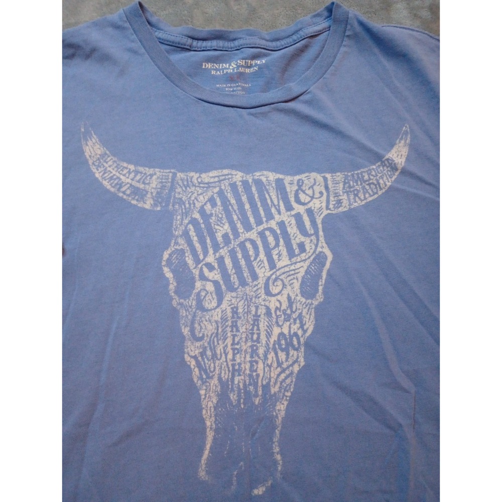 Denim Supply Ralph Lauren T-Shirt Mens Sz XL Blue Bull Skull‎ Taurus 100% Cotton